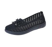 UK 5.5 Womens Hollow Out Walk Shoes Pumps Bow Breathable Soft-Soled Flats Shoes Loafers Classic Penny Slip-On Driving Nurse Work Walking Trainers Black Footwear New