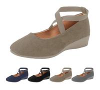 UK 5.5 Womens Low Wedge Ballerina Ankle Elastic Crossing Strap Round Toe Comfy Pump Shoes Comfy Dolly Shoes for Ladies A0_Grey Clearance