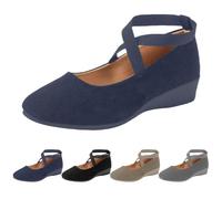 UK 5.5 Womens Low Wedge Ballerina Ankle Elastic Crossing Strap Round Toe Comfy Pump Shoes Comfy Dolly Shoes for Ladies A0_Blue Clearance