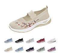 UK 5.5 Women's Mary Jane Orthopedic Shoes Slip on Soft Cushion Walking Elastic Trainers Casual Comfortable Working Nurse Shoes Breathable Walking Running Trainers Beige Clearance