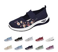 UK 5.5 Women's Mary Jane Orthopedic Shoes Slip on Soft Cushion Walking Elastic Trainers Casual Comfortable Working Nurse Shoes Breathable Walking Running Trainers Blue Clearance
