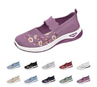 UK 5.5 Women's Mary Jane Orthopedic Shoes Slip on Soft Cushion Walking Elastic Trainers Casual Comfortable Working Nurse Shoes Breathable Walking Running Trainers Purple Clearance