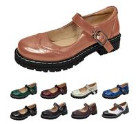 UK 5.5 Women's Mary Jane Shoes Platform Lug Sole Low Heel Chunky Pumps Retro Patent Round Toe Buckle Ankle Strap Oxfords Dress Work Comfy Smart Office School Shoes Pink Footwear New