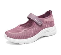 UK 5.5 Womens Mesh Mary Jane Flat Shoes Touch Fastening Breathable Summer Work Walking Shoes Slip On Arch Support Sneakers Footwear 002_Pink