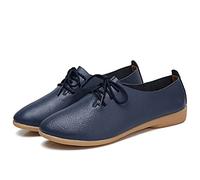 UK 5.5 Women's PU Leather Lace up Flats Pointed Loafers Shoes,Fashion Low Heel Comfort Slip-On Business Formal Work Dress Walking Oxfords Sneakers Driving Flats Dark Blue Footwear
