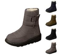 UK 5.5 Women's PU Waterproof Snow Boots Winter Fully Faux Fur Lined Non-Slip Warm Outdoor Ankle Boots Lightweight Sneaker Slip on Ankle Booties Thickening Fuzzy Snow Shoes Grey Footwear