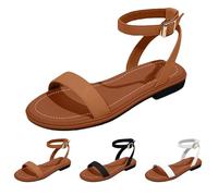 UK 5.5 Women's Sandals Summer Strappy Sandal One Band Flat Sandal Slip On Slider Flats Beach Holiday Cushioned Insole Toe Post Flip Flops 002_Brown