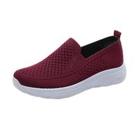 UK 5.5 WOMEN'S Slip on Walking Shoes Mesh Knit Flat Loafers Soft Sole Non Slip Breathable Athletic Comfortable Work Memory Foam Lightweight Mom Shoes Sneakers Red Footwear Gift