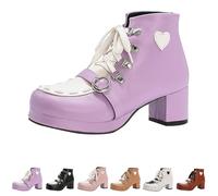 UK 5 Goth Boots Chunky Heel Punk Lace up Ankle Boots for Women High Heel Round Toe Cute Sweet Ankle Combat Boot Footwear Purple
