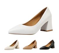 UK 5 Ladies Pointed Toe Court Shoes -6 Cm Chunky Block Heels Wedding Party Elegant Slip on Pumps Shoes YL25DFG0207 White Footwear