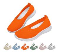 UK 5 Ladies Trainers Wide Fit Slip on Walking Sneakers Loafers Knit Dressy Shoes Casual Low-Top Flats Comfortable Lightweight Walking Shoes 001_Clearance Orange