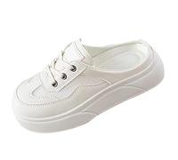 UK 5 Mules Shoes for Women Backless Shoes Lace up Sneakers Mesh Breathable Open Back White Trainers Casual Slip on Walking Shoe 003_White