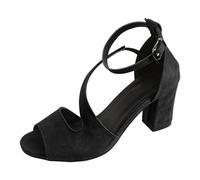 UK 5 New Women's Sandals with Block Heel Elegant Ankle Strap Dress Pumps Chunky Open Toe High Heels Cross Strappy Fashion Wedding Party Sandals Footwear Gift 003_Black