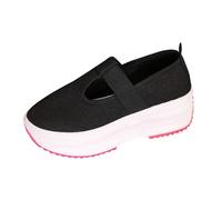 UK 5 Platform Sneakers for Women Slip on T-Strap Chunky Fashion Casual Retro Tennis Lightweight Walking Shoes Footwear Gift #01_Black