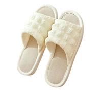 UK 5 Slippers for Women Linen Cotton Flax Summer House Slippers Ladies Open Toe Non-Slip Memory Foam Comfortable and Breathable House Shoes Indoor Outdoor Bedroom White Footwear New
