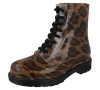 (UK 5, Tan Leopard (Brown)) Ladies Spot On Chunky Heel Transparent Boots