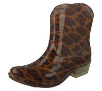 Spot On Chunky Heel Cowgirl Ankle Boot Welly - Tan Leopard Size UK 5