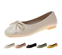 UK 5 Women Bow Ballerina Shoes Leather Ballet Flats Shoe Bowknot Slip on Patent Smart Office Formal Casual Dress Pumps Shoes Round Toe Ladies Dolly Ballet 003_White