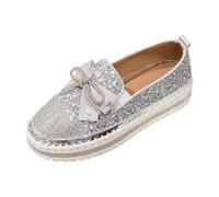 UK 5 Women Glitter Platform Loafers Fashion Rhinestone Slip on Sneakers Casual Comfort Walking Shoes Cute Bowknot Glitter Sparkly Bling Loafer Sequin Dress Shoes Stylish Silver Footwear Gift