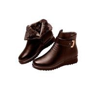 UK 5 Women's Black Low Wedge Heel Ankle Booties Faux Fur Lined Elegant Boots Soft Leather Side Zipper Sparkling Rhinestones Winter Warm Thickening Snow Boot Footwear Brown