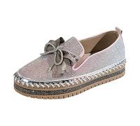 UK 5 Womens Diamante Slip On Trainers Casual Womens Shoes Glitter Rhinestone Sparkly Platform Loafers 003_Pink