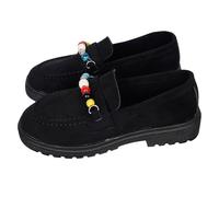 UK 5 Women's Faux Suede Loafer Slip on Beaded Loafers Vintage Round Toe Non-Slip Casual Business Penny Dress Loafers Penny Loafer Stylish Black Footwear Gift