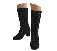 UK 5 Womens Lace up Mid-Calf Height Faux Suede Chunky Block High Heel Boots Round Toe Boots Booties Vintage Gothic Boot Shoes Stylish Black Footwear Gift