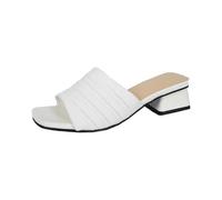 UK 5 Women's Square Open Toe Slides Sandals Wide fit Sandals Ladies Knit Chunky Block Mule Heels Slip On Slide Shoes Footwear A0_Clearance White