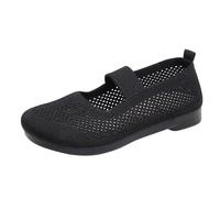 UK 5 Women's Wide Fit Walking Sneakers Mary Jane Knit Wide Toe Box Walking Shoes Lightweight Flats Slip on Ladies Comfortable Soft Work Nursing Shoe Loafers Footwear Gift 006_Black