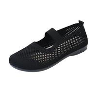 UK 5 Women's Wide Fit Walking Sneakers Mary Jane Knit Wide Toe Box Walking Shoes Lightweight Flats Slip on Ladies Comfortable Soft Work Nursing Shoe Loafers Footwear Gift 002_Black