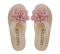 UK 6.5 3D Flower Flip Flops for Women,Applique Decor Lightweight Outdoor Beach Shoes Summer Flat Casual Slippers Thongs Sandals Ladies Toepost Footwear 003_Pink