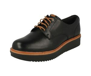 (UK 6.5, Black) Ladies Clarks Brogue Style Shoes Teadale Rhea - D Fit