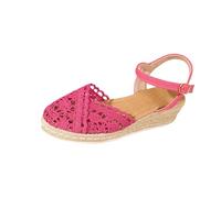 UK 6.5 Closed Toe Espadrille Wedge Sandals for Women Crochet Upper Slip on Buckle Ankle Strap Wide Fit Stretch Sandal Comfortable Casual Cap Toe Summer Wedges Shoes Ladies Footwear LT26_Hot Pink