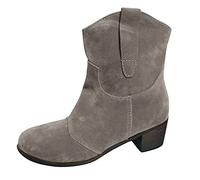 UK 6.5 Cowboy Boots for Women Booties Ankle Cowgirl Western Boots Short Chunky Classic Brown Ankle Round Toe Slip on Slouchy Fashion Retro Mid Calf Booties Fall Winter Grey Footwear