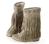 UK 6.5 Fringe Ankle Cowboy Aboots for Women Flat Short Cowgirl Booties Western Fringed Tassel Ankle Boots Rivet Suede Flats Pull on Dress Booties Fall Winter Shoes Beige Footwear