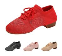 UK 6.5 Latin Dance Shoes for Women Closed Toe Low Heel Practice Dancing Shoes Ballroom Performence Split Sole Lace up Salsa Jazz Training Dance Shoe Red Ladies Footwear Gifts
