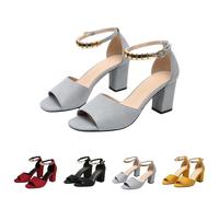 UK 6.5 New Women's Sandals with Block Heel Elegant Ankle Strap Dress Pumps Chunky Open Toe High Heels Cross Strappy Fashion Wedding Party Sandals Footwear Gift 002_Grey