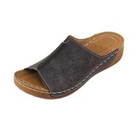 UK 6.5 Open Toe Low Wedge Mules for Women Clearance Orthopedic Slides Ladies Summer Slip on Leopard Print Comfy Memory Foam Insole Sliders Sandals Beach Slippers Footwear Gifts Hollow Out_Dark Grey