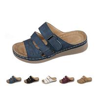 UK 6.5 Orthopedic Wedge Sandals for Plantar Fasciitis Women Low Heel Open Toe Adjustable Slip on Breathable Lightweight Summer Slippers Comfy Mules Holiday Beach Sandals Blue Footwear New