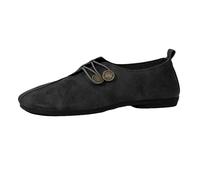 UK 6.5 Retro Loafers for WOMEN Fashion Boat Shoes Elastic Button Faux Leather Vamp Medieval Renaissance Comfortable Pirate Flat Shoes for Halloween Cosplay Black Footwear Gift