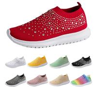 UK 6.5 Rhinestone Sneakers Wedges Trainers for Women Wide Fit Fashion Glitter Sparkly Mesh Breathable Slip On Walking Shoes Gold Trim Platform Trainers Gym Running Shoe Gift Footwear ZY002L_Red