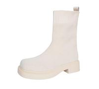 UK 6.5 Sock Ankle Boots for Women Pull on Chunky Lug Sole Combat Boots Platform Knit Walking Booties Round Toe Military Biker Booties Stylish Fashion Footwear White