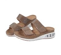 UK 6.5 Womens Air Cushion Sandals with Arch Support Open Toe Adjustable Hook and Loop Wedge Sandals Low Heels Ladies Shoes Fashion for Walking Casual Gifts 2025 02_Brown