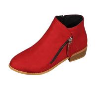 UK 6.5 Womens Chelsea Boots Ladies Low Heels Flat Ankle Boots Double Zipper Stylish Classic Short Shoe Booties Footwear Red