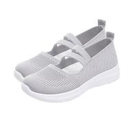 UK 6.5 Women's Knit Mary Jane Sneakers Trainers Arch Support Memory Foam Flats Walking Work Shoes A0_Clearance Grey