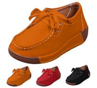 UK 6.5 Women's Lace up Platform Sneakers Moccasins Wide Low Top Shoes Slip on Loafers Comfortable Round Toe Low Wedge Loafers Breathable Non-Slip Nurse Work Shoes with Arch Support Orange Footwear