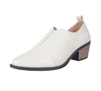 UK 6.5 Women's Leather Mid Chunky Stacked Heel Ankle Boots Closed Pointed Toe Pumps Slip on Low Block Heel Comfy Retro Comfortable Work Office Dress Short Booties Shoes Footwear White