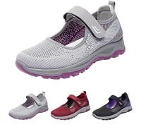 UK 6.5 Womens Mesh Mary Jane Flat Shoes Touch Fastening Breathable Summer Work Walking Shoes Grey
