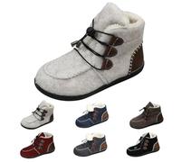 UK 6.5 Women's Moccasin Bootie Slippers Flat Fluffy Ankle Boots Faux-Fur Lining Ladies Slip on House Shoes with Hard Sole Outdoor Indoor Snow Shoes Beige Footwear