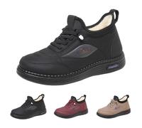 UK 6.5 Womens Snow Boots Waterproof Winter Shoes Warm Fur Lined Ankle Booties Faux Leather Lace up Slip on Boots Non Slip Boot Outdoor Snow Booties Gifts for Mom Ladies Black Stylish Footwear